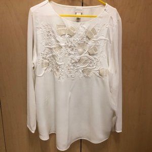 Chico's Ivory Blouse with gold embroidery